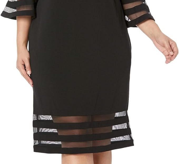 Calvin Klein Womens Plus Size Bell Sleeve Sheath With Sheer Inserts Dress