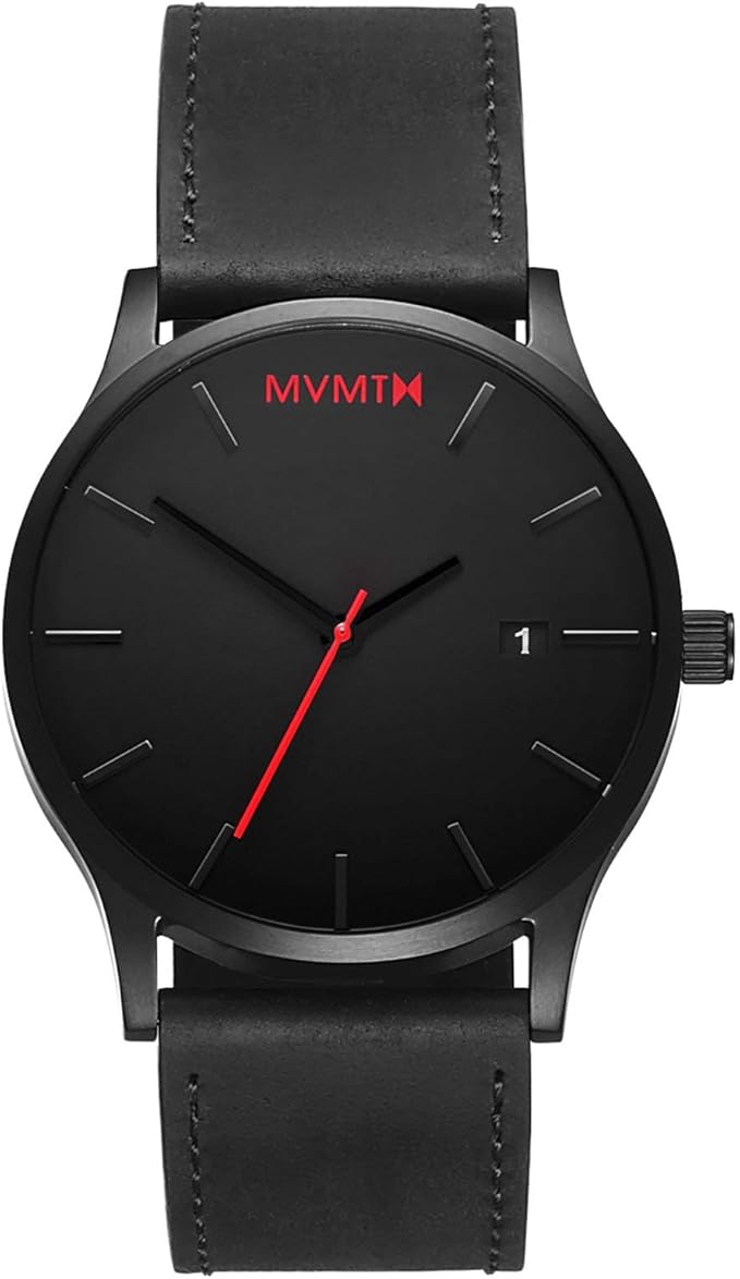 MVMT Classic Mens 45 MM Analog Black Watch with Leather Strap